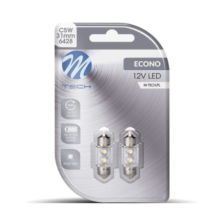 Blister 2x M-TECH Econo LB025W - C5W 31 mm 4xSMD2835 LED weiß