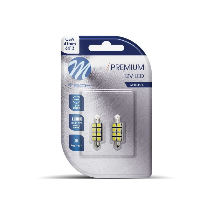 Blister M-TECH Premium LB327W - C5W 41 mm, 12 V 8xSMD5050 LED, CANBUS, weiß