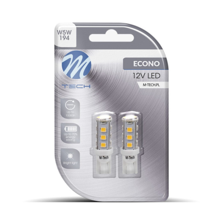 Blister 2x M-TECH Econo LB077W - W5W, 16xSMD2835, 12 V, weiß