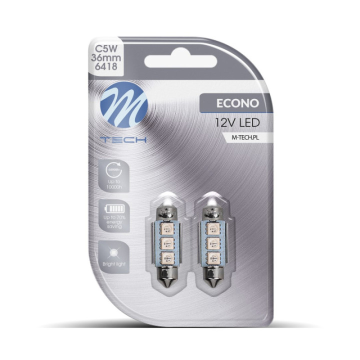 Blister 2x M-TECH Econo LB310B - C5W 36 mm, 3xSMD5050 LED, 12 V CANBUS, Bllue
