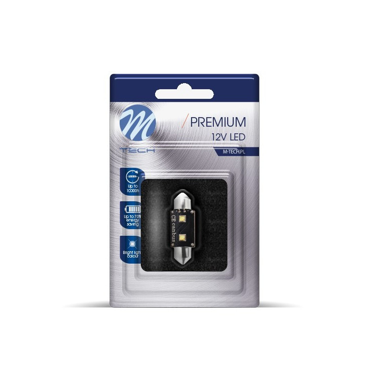 Blister M-TECH Premium LB336W-01B - C5W 36 mm, 12 V 2xSMD3535 LED, CANBUS, weiß