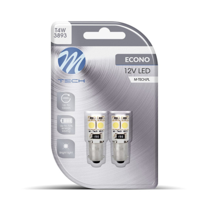 Blister 2x M-TECH Econo LB314W - BA9s, 4xSMD5050 LED, 12 V, CANBUS, weiß