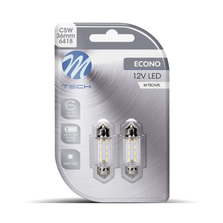Blister 2x M-TECH Econo LB085W - C5W 36 mm, 8xSMD3014, weiß