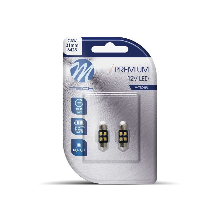 Blister M-TECH Premium LB345W - C5W 31 mm, 12 V 4xSMD2835 LED, CANBUS, weiß
