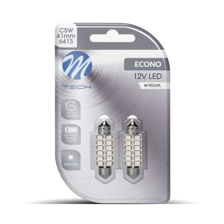 Blister 2x M-TECH Econo LB030B - C5W 41 mm, 12xSMD3528, 12 V, blau