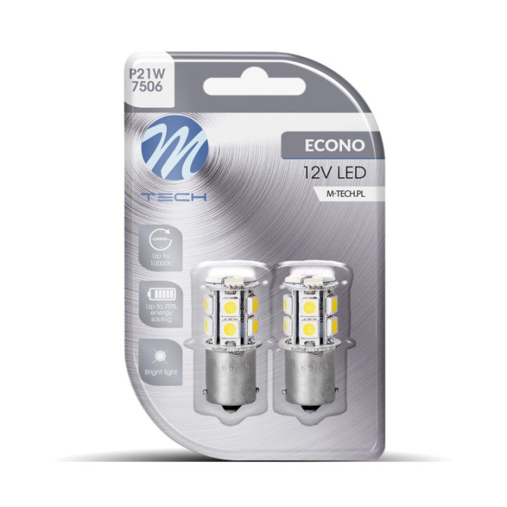 Blister 2x M-TECH Econo LB060W - BA15s, 13xSMD5050, 12 V, weiß