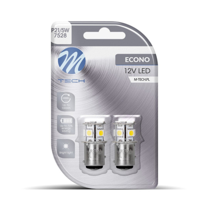 Blister 2x M-TECH Econo LB089W - BAY15d 8xSMD5050, 12 V, weiß