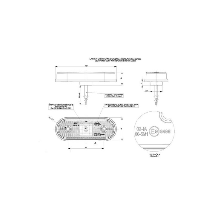 HORPOL LED-Umrissleuchte – HOR61 LD633 orange mit Rückstrahler 12/24 V ECE