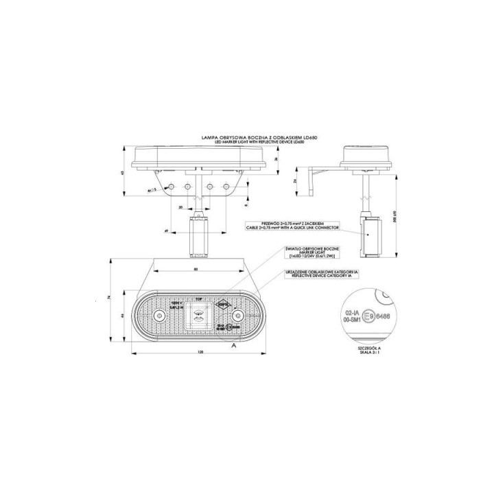 HORPOL lampa LED obrysowa - HOR61 LD650 pom. z odblaskiem wisz.12/24 V ECE