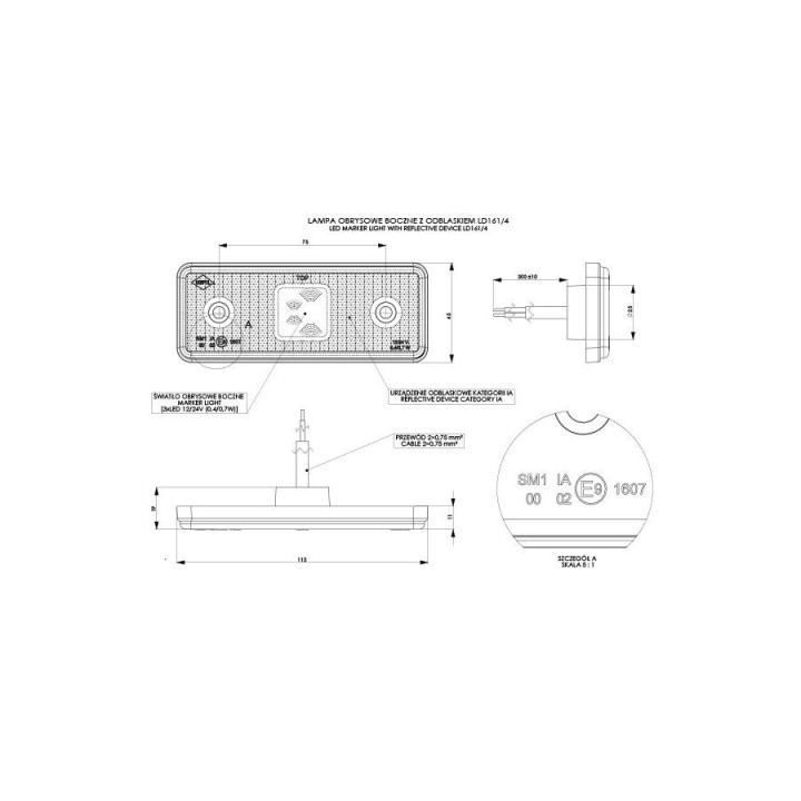 HORPOL lampa LED obrysowa - HOR42 LD161/4 pom. z odblaskiem gum. 12/24 V ECE