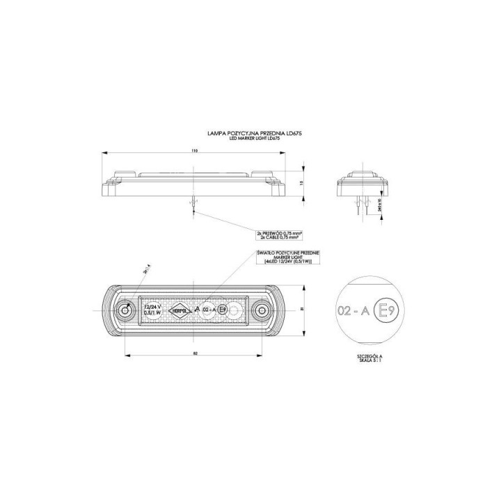 HORPOL lampa LED obrysowa - HOR65 LD675 pom. z odblaskiem gum. 12/24 V ECE