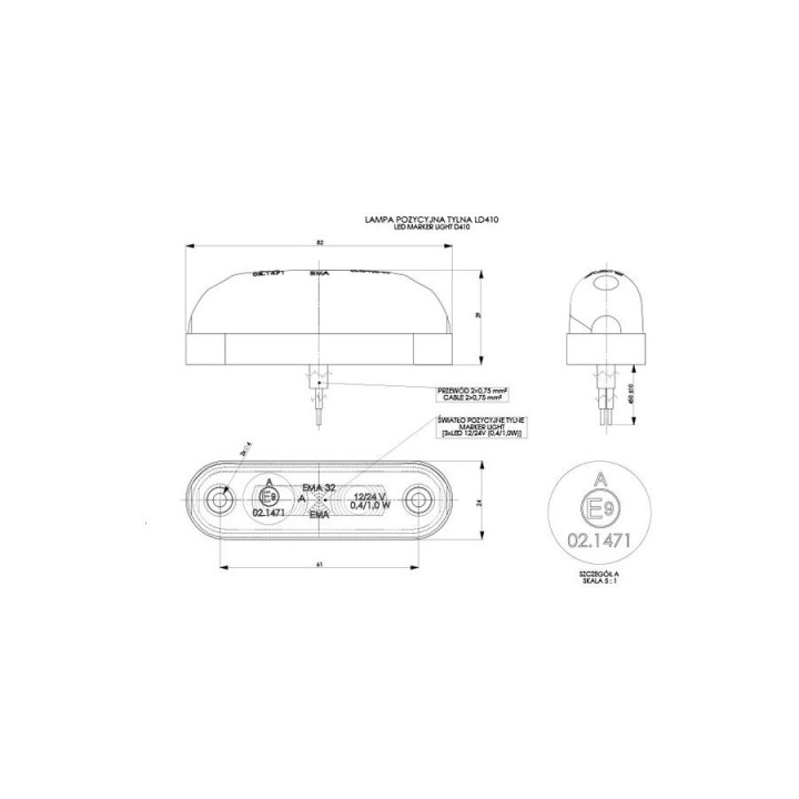 HORPOL LED-Umrissleuchte – HOR33 LD410 rot, oval, 12/24 V ECE