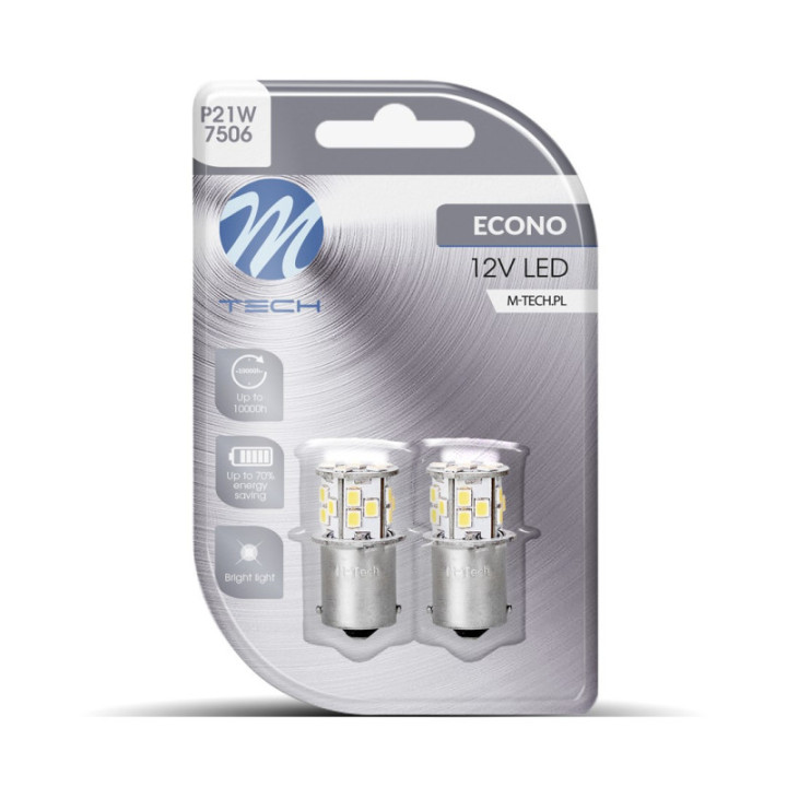 Blister 2x M-TECH Econo LB112W - BA15s, 21xSMD2835, weiß