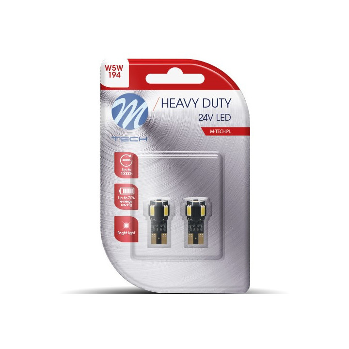 Blister 2x M-TECH HD LB9804W W5W 4xSMD5630 + 1xHP LED 24 V weiß