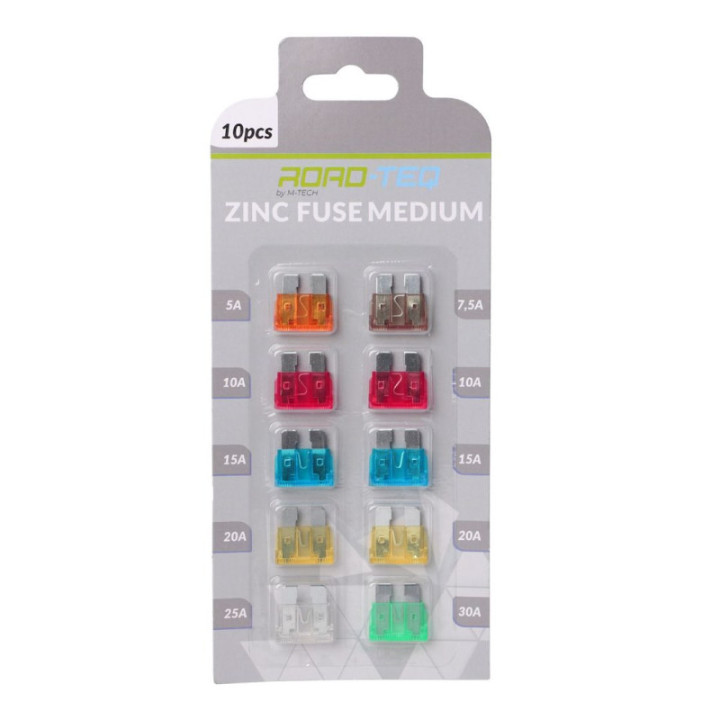 Zink-Sicherung MEDIUM-Blisterkartenverpackung 10 Stück (5A, 7, 5A, 10A x2, 15A x2, 20A x2, 25A, 30A)