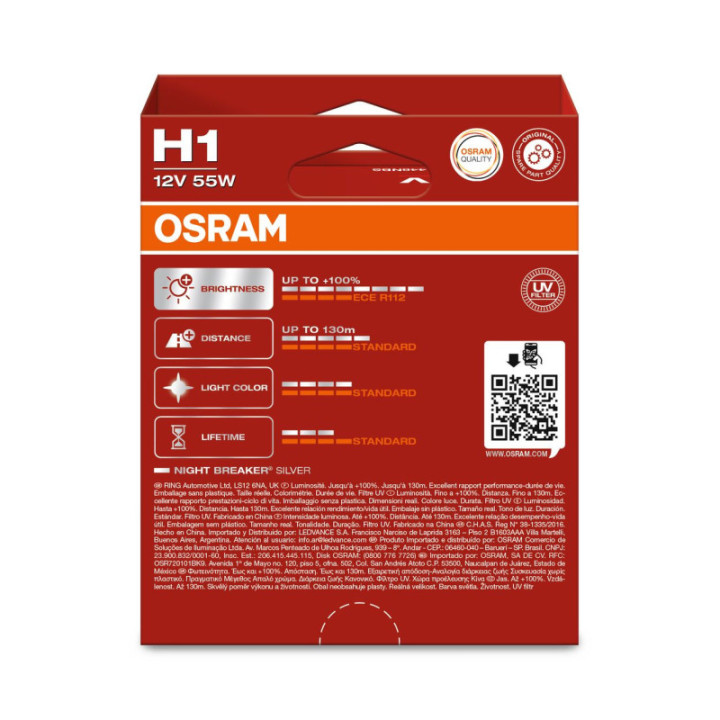 OSRAM NIGHT BREAKER SILVER 64150NBS-2HB H1 P14, 5s 12 V 55 W