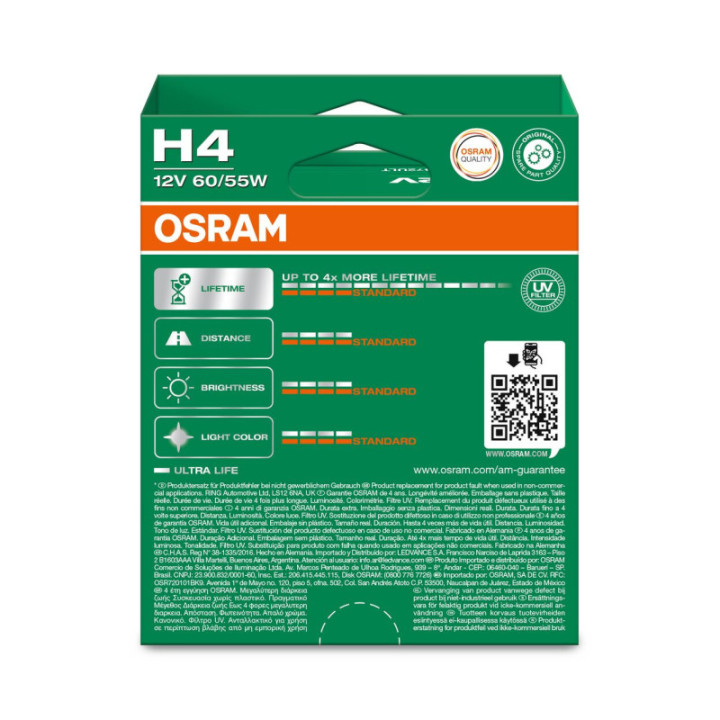 OSRAM ULTRALIFE 64193ULT-2HB H4 P43t 12 V 60/55 W