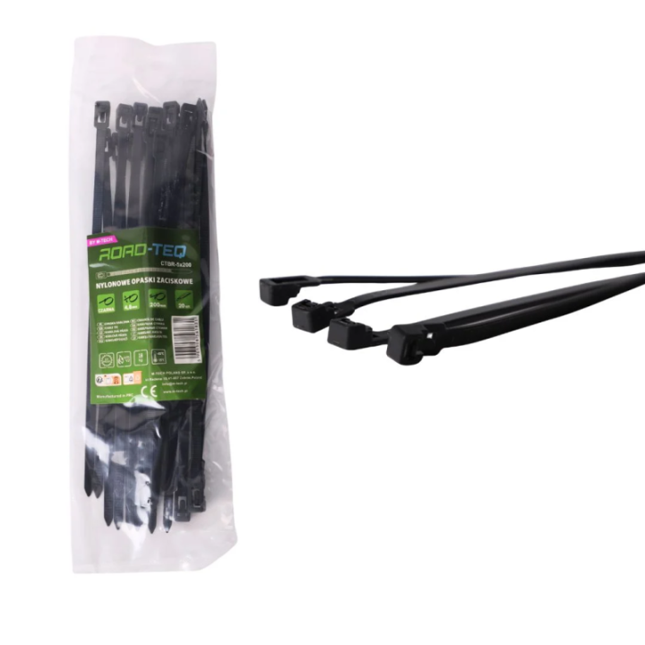 Wiederverwendbare Nylon-Kabelbinder ROAD-TEQ, B: 4,8 x 200 mm, 20 Stück, schwarz
