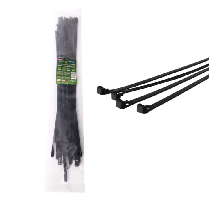 Nylonowe opaski zaciskowe wielokrotnego użytku ROAD-TEQ w:7, 4x450mm 20szt. czarne