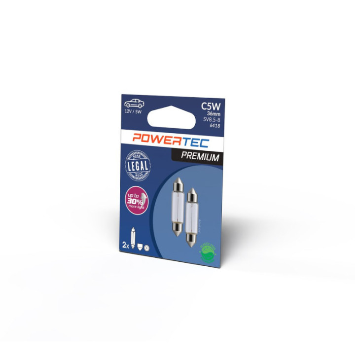 Glühlampe POWERTEC PREMIUM C5W 12 V 5 W 36 mm T11x36 SV8.5