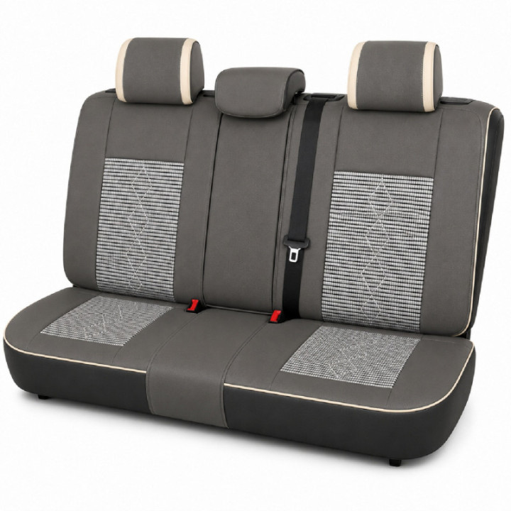 Premium-Autositzbezüge 5-Sitzer, Carguard Deluxe, perforiertes Kunstleder und Textil - hellgrau - dunkelgrau