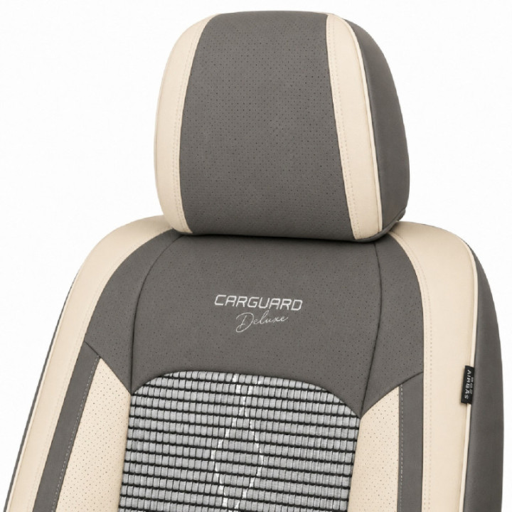 Premium-Autositzbezüge 5-Sitzer, Carguard Deluxe, perforiertes Kunstleder und Textil - hellgrau - dunkelgrau