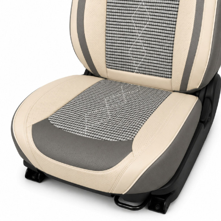 Premium-Autositzbezüge 5-Sitzer, Carguard Deluxe, perforiertes Kunstleder und Textil - hellgrau - dunkelgrau