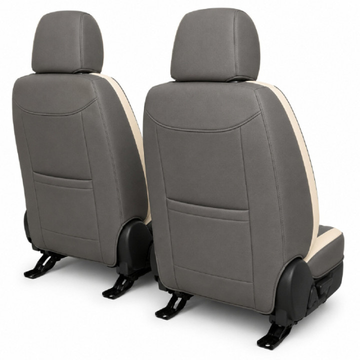 Premium-Autositzbezüge 5-Sitzer, Carguard Deluxe, perforiertes Kunstleder und Textil - hellgrau - dunkelgrau