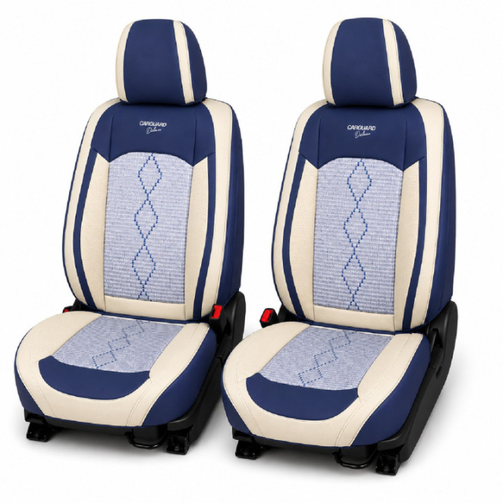 Premium-Autositzbezüge 5-Sitzer, Carguard Deluxe, perforiertes Kunstleder und Textil - blau - weiß