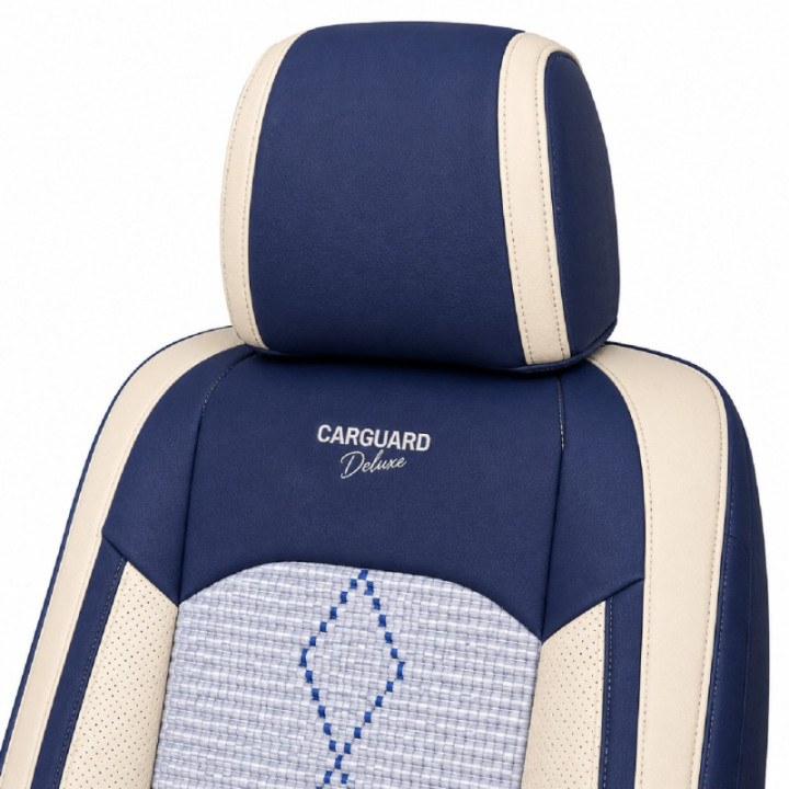 Premium-Autositzbezüge 5-Sitzer, Carguard Deluxe, perforiertes Kunstleder und Textil - blau - weiß