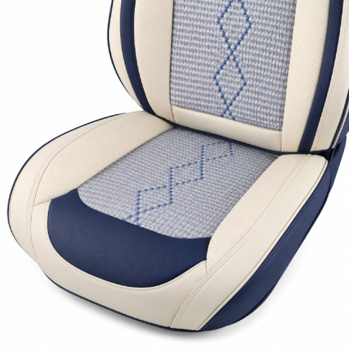 Premium-Autositzbezüge 5-Sitzer, Carguard Deluxe, perforiertes Kunstleder und Textil - blau - weiß