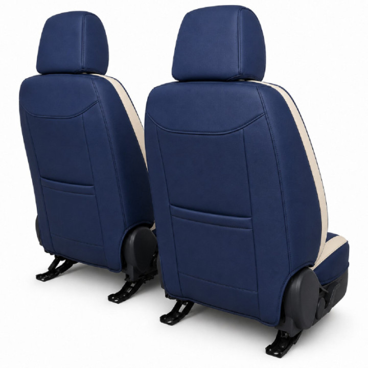Premium-Autositzbezüge 5-Sitzer, Carguard Deluxe, perforiertes Kunstleder und Textil - blau - weiß