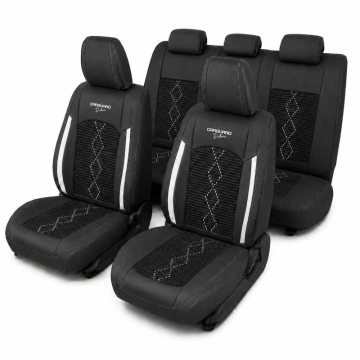 Premium-Autositzbezüge 5-Sitzer, Carguard Deluxe, perforiertes Kunstleder und Textil - schwarz - weiß