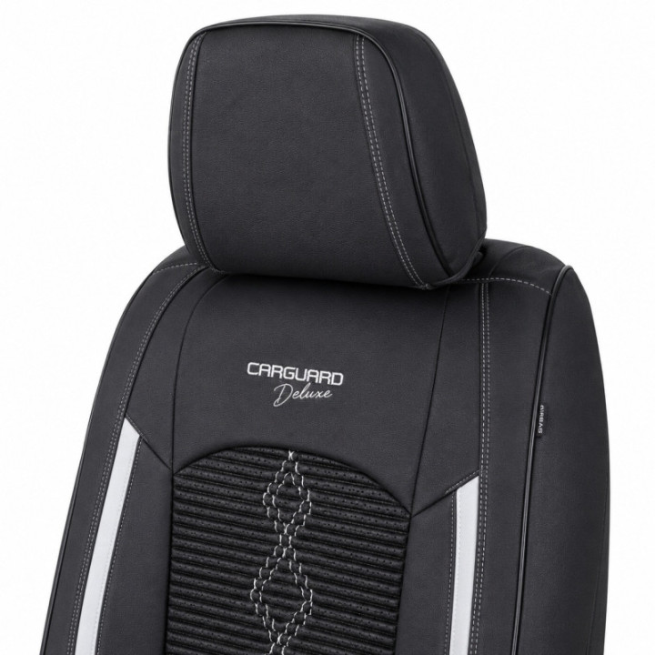 Premium-Autositzbezüge 5-Sitzer, Carguard Deluxe, perforiertes Kunstleder und Textil - schwarz - weiß