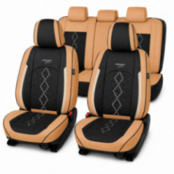 Premium-Autositzbezüge 5-Sitzer, Carguard Deluxe, perforiertes Kunstleder und Textil - Karamellbraun