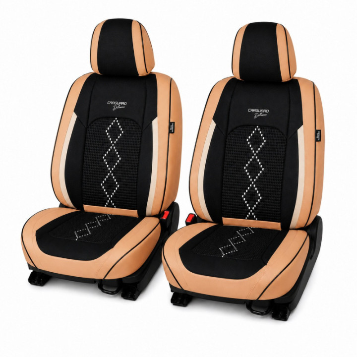 Premium-Autositzbezüge 5-Sitzer, Carguard Deluxe, perforiertes Kunstleder und Textil - Karamellbraun
