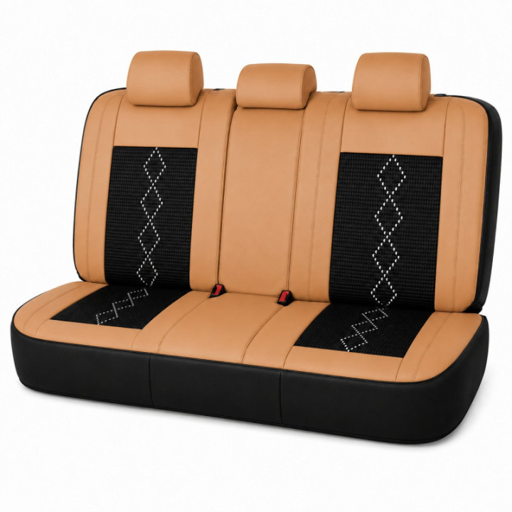 Premium-Autositzbezüge 5-Sitzer, Carguard Deluxe, perforiertes Kunstleder und Textil - Karamellbraun