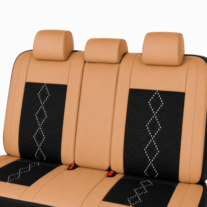 Premium-Autositzbezüge 5-Sitzer, Carguard Deluxe, perforiertes Kunstleder und Textil - Karamellbraun
