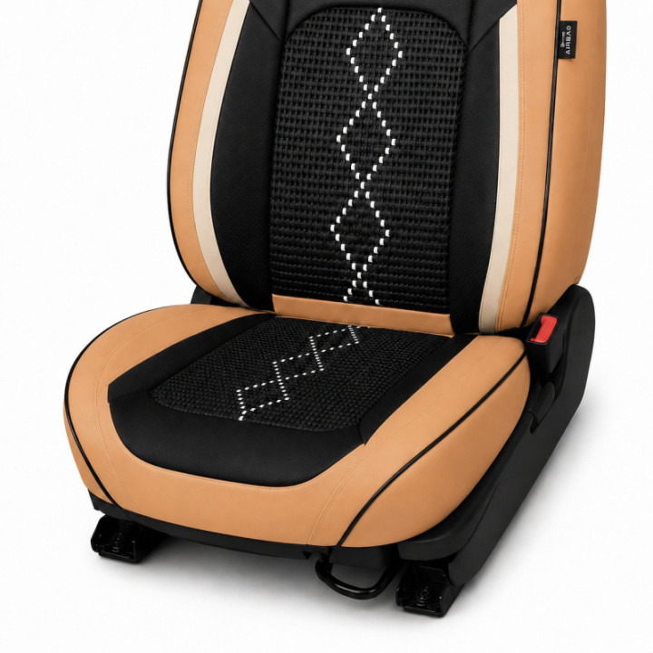 Premium-Autositzbezüge 5-Sitzer, Carguard Deluxe, perforiertes Kunstleder und Textil - Karamellbraun