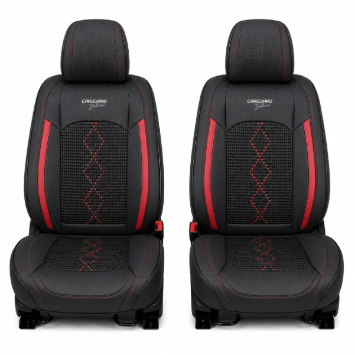 Premium-Autositzbezüge 5-Sitzer, Carguard Deluxe, perforiertes Kunstleder und Textil - schwarz - dunkelrot