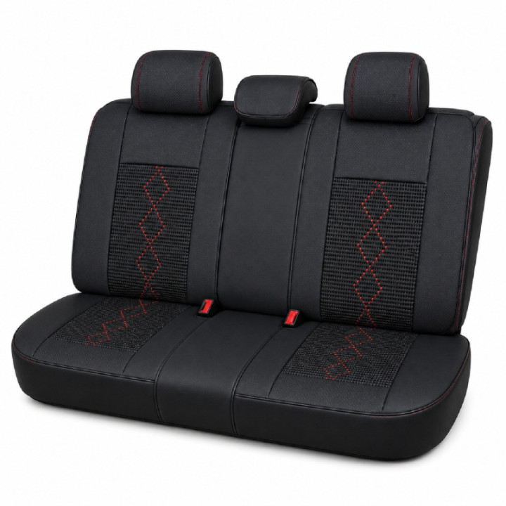 Premium-Autositzbezüge 5-Sitzer, Carguard Deluxe, perforiertes Kunstleder und Textil - schwarz - dunkelrot