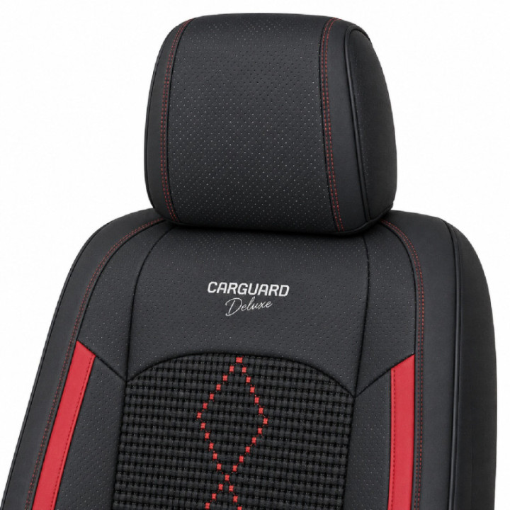Premium-Autositzbezüge 5-Sitzer, Carguard Deluxe, perforiertes Kunstleder und Textil - schwarz - dunkelrot