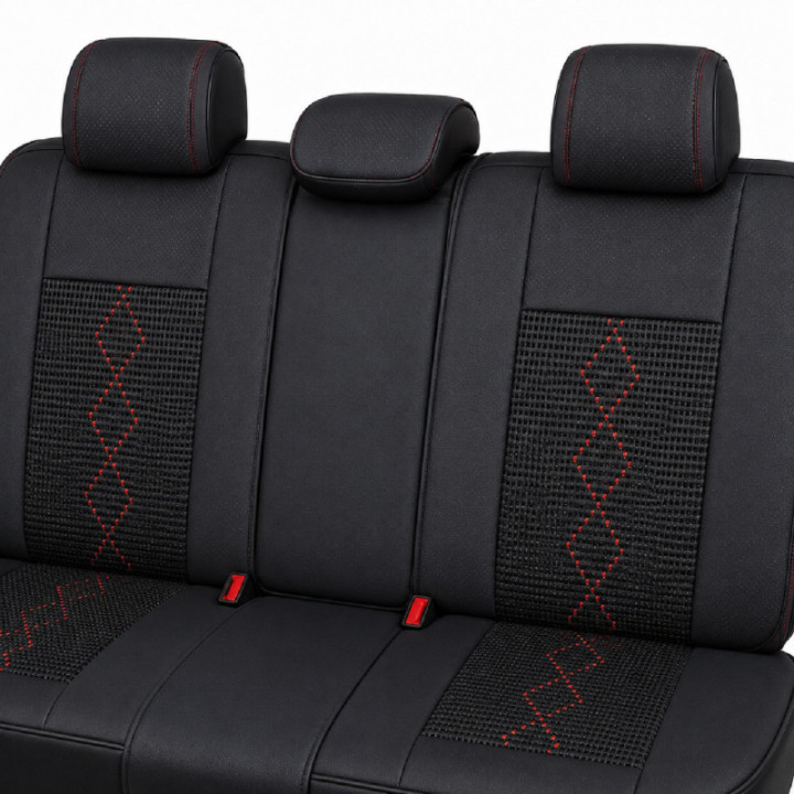 Premium-Autositzbezüge 5-Sitzer, Carguard Deluxe, perforiertes Kunstleder und Textil - schwarz - dunkelrot