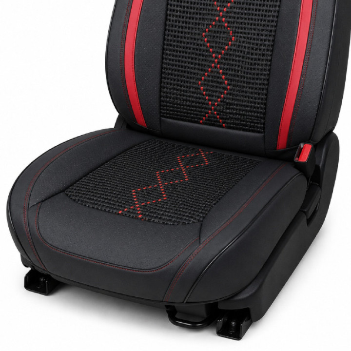 Premium-Autositzbezüge 5-Sitzer, Carguard Deluxe, perforiertes Kunstleder und Textil - schwarz - dunkelrot
