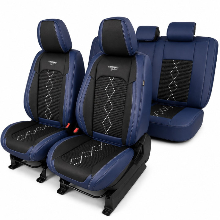 Premium-Autositzbezüge 5-Sitzer, Carguard Deluxe, perforiertes Kunstleder und Textil - schwarz - dunkelblau