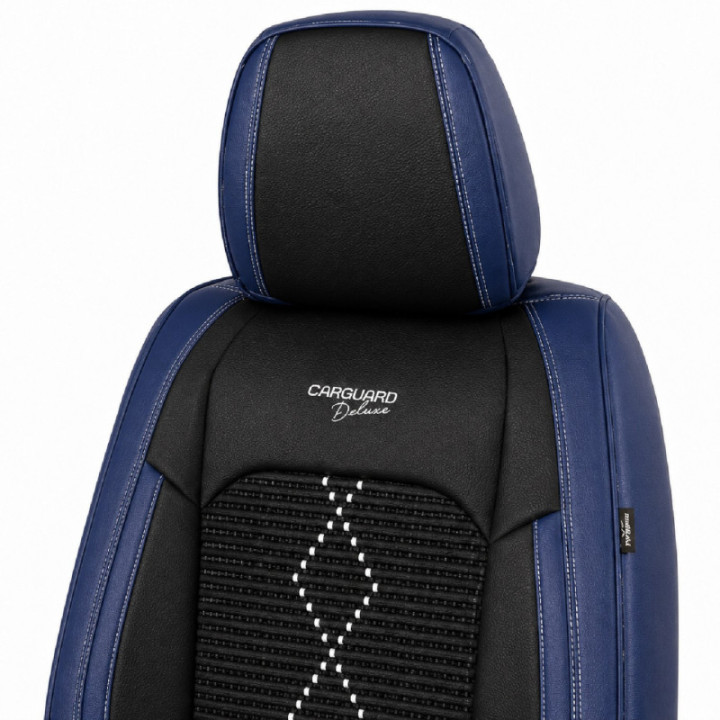 Premium-Autositzbezüge 5-Sitzer, Carguard Deluxe, perforiertes Kunstleder und Textil - schwarz - dunkelblau