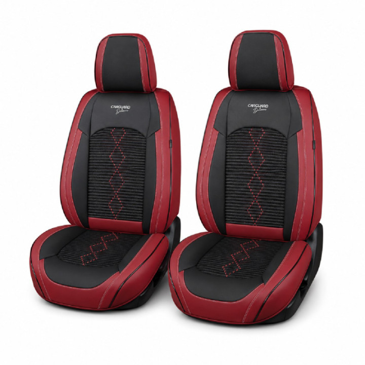 Premium-Autositzbezüge 5-Sitzer, Carguard Deluxe, perforiertes Kunstleder und Textil - dunkelrot - schwarz
