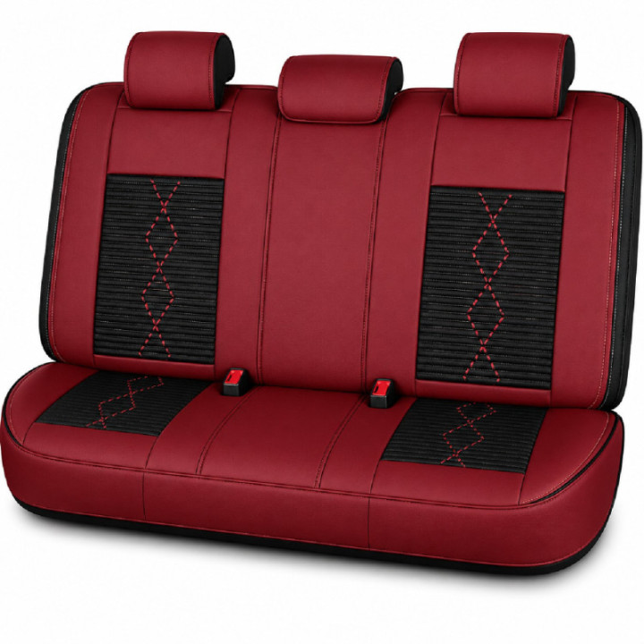 Premium-Autositzbezüge 5-Sitzer, Carguard Deluxe, perforiertes Kunstleder und Textil - dunkelrot - schwarz