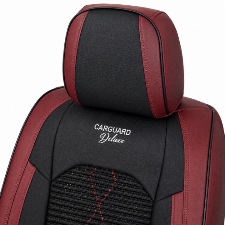 Premium-Autositzbezüge 5-Sitzer, Carguard Deluxe, perforiertes Kunstleder und Textil - dunkelrot - schwarz