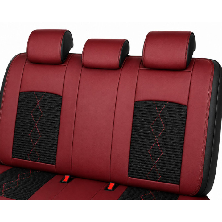 Premium-Autositzbezüge 5-Sitzer, Carguard Deluxe, perforiertes Kunstleder und Textil - dunkelrot - schwarz
